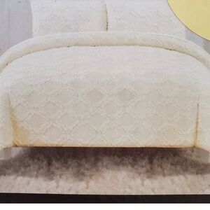 Rachel Zoe Venya Clip Jacquard Duvet Cover Diamond Yellow White Queen Boho GUC
